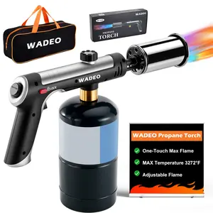 Powerful Propane Torch Gun with One-Touch Max Fire, Kitchen Cooking Blow Torch with Safety Lock for Searing Steak, BBQ, Grill, Adjustable Flame Torch Charcoal Campfire Lighter (Tank Not Included)
