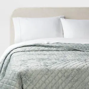 King Luxe Diamond Stitch Velvet Quilt Light Teal Green - Threshold