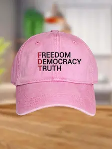 FDT Freedom Democracy Truth Hat, Political Protest Embroidery Cap, Pink Vintage Dad Cap, 4th of July Statement Baseball Cap