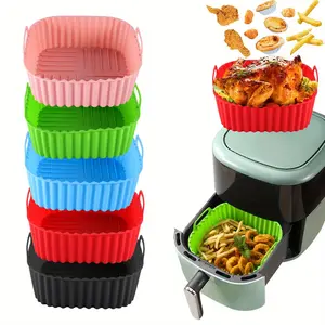 Silicone Air Fryer Liners Square for 6-10 QT, Heat Resistant Pot Oven Liners Reusable Baking Tray Mat Kitchen Accessories Home Cooking Utensils