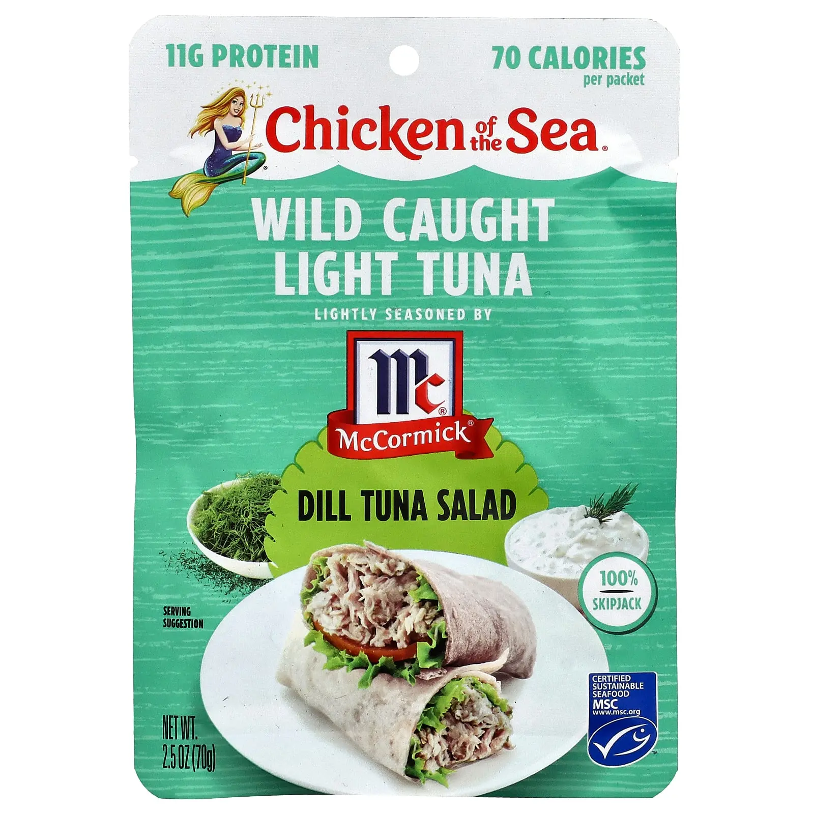 Chicken of the Sea Wild Caught Light Tuna, Dill Tuna Salad, 2.5 oz (70 g)