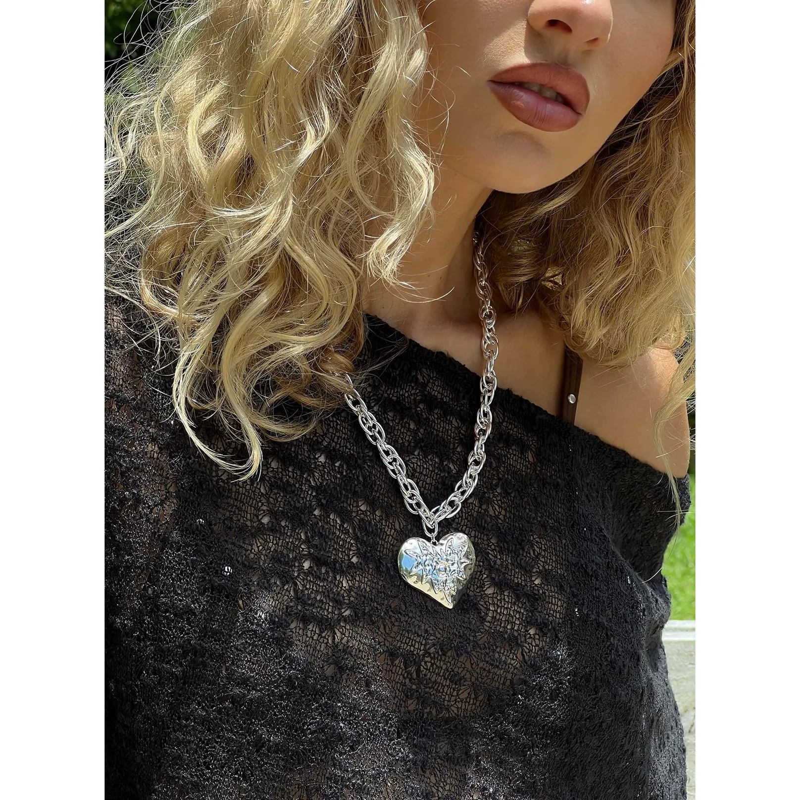 Capree Chunky Heart Necklace Silver