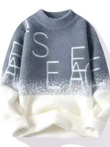 Men's Winter New Round Neck Fleece Lined Thick Sweater, American Style Youth Warm Knitwear, Casual Student Inner Pullover