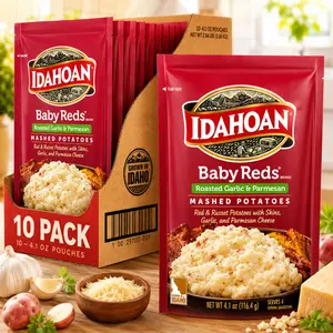 Idahoan Baby Reds with Roasted Garlic and Parmesan Mashed Potatoes, Naturally Gluten-Free, 100% Real Idaho Potatoes, 4 servings per bag, 4.1 ounce (Pack of 10)