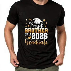 100% Cotton Unisex Graduation Family Proud Brother Of A 2026 Graduate Senior T-Shirt Graphic Printed Casual Round Neck T shirt