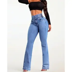 2025 High-Waist Elastic Stretch Denim Pants with a Slight Flare and Hip-Lifting Design — Wide-Leg Jeans for Women’s Fashionable Bottoms