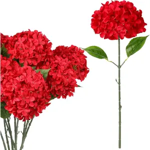 Hydrangea Artificial Flowers 10pcs 22in Faux Hydrangea flowersr with Stems Bouquets Arrangement for Home Table Centerpieces Wedding Baby Shower Birthday Decoration (10, red)