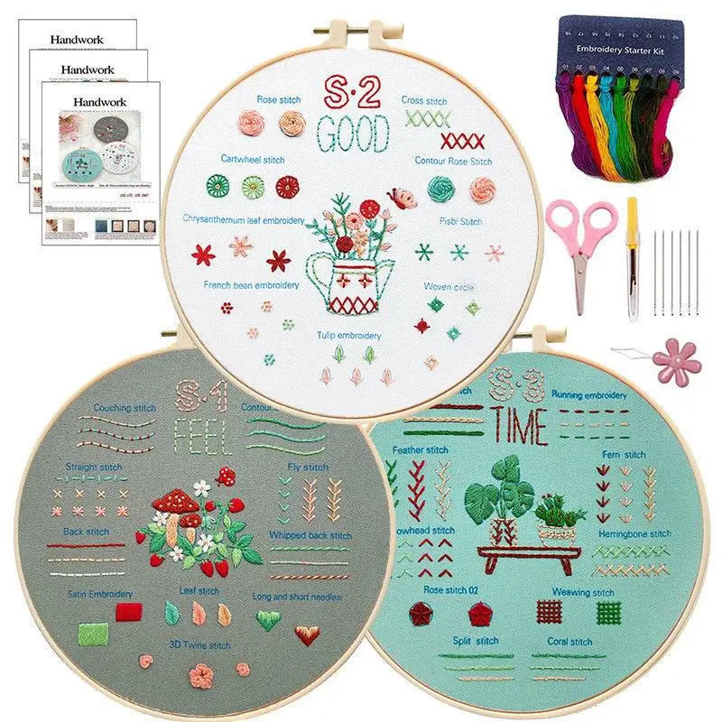 Unisex 3-Piece Tarot Astrology Embroidery Starter Kit for Beginners, Craft & Sewing Practice, Includes Fabric Base, Floral Designs, Tarot Motifs, Patterns & Instructions, Gift Ideas, Unisex Craft, Beginner Embroidery Kit, Bamboo Hoops