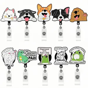Inspirational Expandable Badge Reel, Retractable Badge Holder, Animal ID Badge Holder, Fun Glitter Dinosaur Badges, Gift for Office Staff Nurses Doctors Teachers