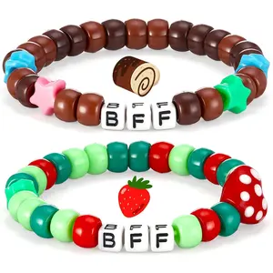 2 count Friendship Beads Bracelets BFF Strawberries & SwissRoll Style Stretchy Couple Bracelets for  Birthday Party Favor  Fans Gifts Merch for   Women