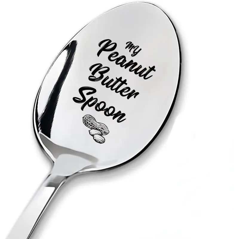 Stainless Steel Serving Spoon, Peanut Butter Engraved Spoon, Ice Cream Spoon, Coffee Spoon, Kitchen Utensils and Kitchenware for Home Use, Gift for Parents, Grandparents, Culinary Cutlery