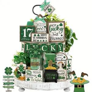 Irish Themed Wooden Decoration, 23pcs/set Wooden House Shape Ornament, Desktop Decoration for Home Kitchen Bar Farmhouse