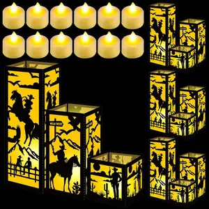 12 count Western Cowboy Centerpieces for Table 3 Size  West Cowboy Paper Lantern Boxes Table Ideas Decorations for Western Cowgirl Rodeo Themed Party Decor Birthday Supplies Decorations