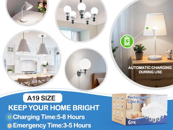 OSTWIKI 6 Pack Rechargeable Emergency Light Bulbs A19, Camping Lamp Battery Powered LED Light Bulb 3000K Daylight E26/E27 120V 9W with 1200mAh for Home Power Outage, Camping, Hurricane OSTWIKI 6 Pack Rechargeable Emergency Light Bulbs A19, Camping Lamp Battery Powered LED Light Bulb 3000K Daylight E26/E27 120V 9W with 1200mAh for Home Power Outage, Camping, Hurricane