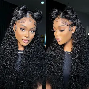 GK 13x6 HD Lace Front Wig Jerry Curly Human Hair Wig 200% Density Deep Curly Wave Human Hair Wig for Women Natural Black HD Transparent Lace Frontal Wigs Pre Plucked
