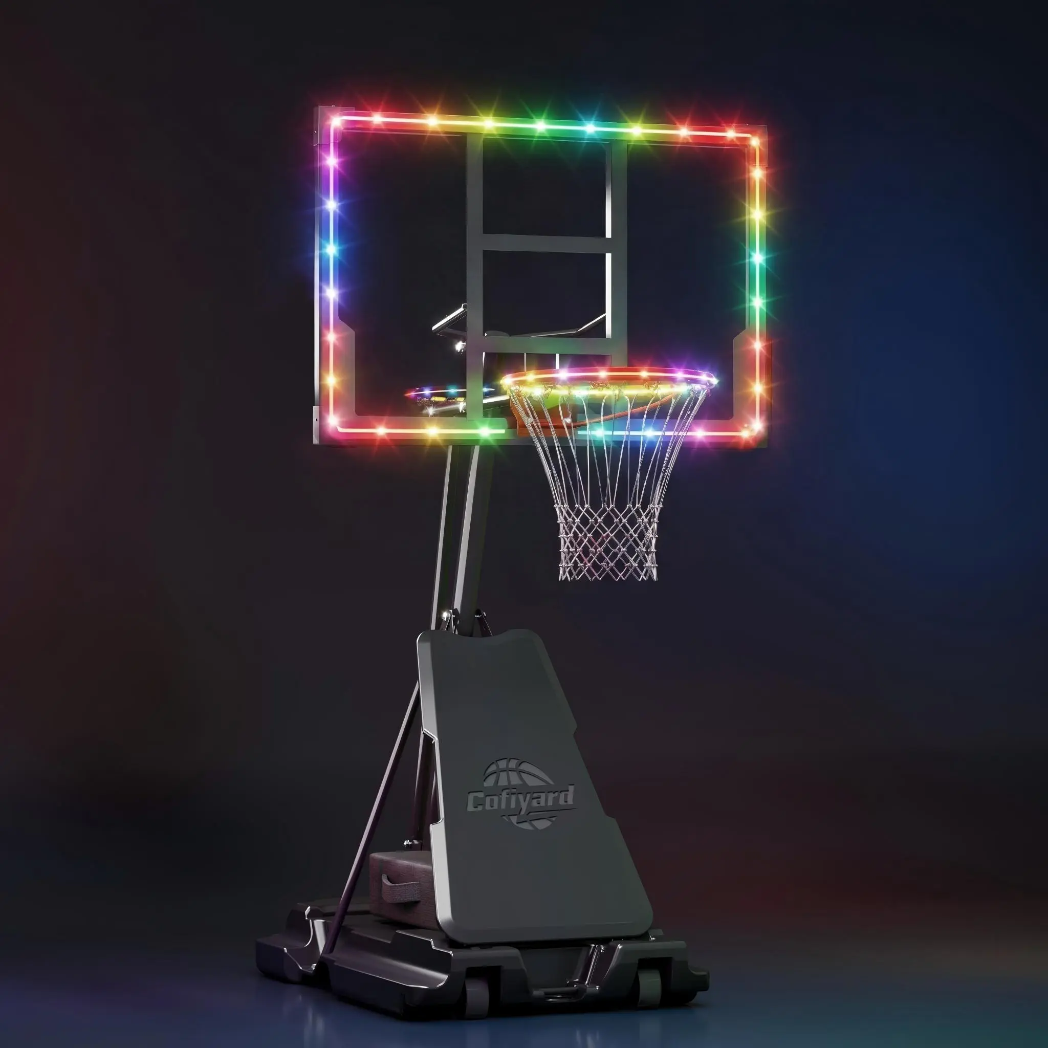 COFIYARD Unisex Portable Basketball Hoop with Metal Frame, 44/54in LED Backboard, 5.25-10FT Height Range, Shock-Resistant Base with Sandbags, for Home Gym, Outdoor Play, Adjustable