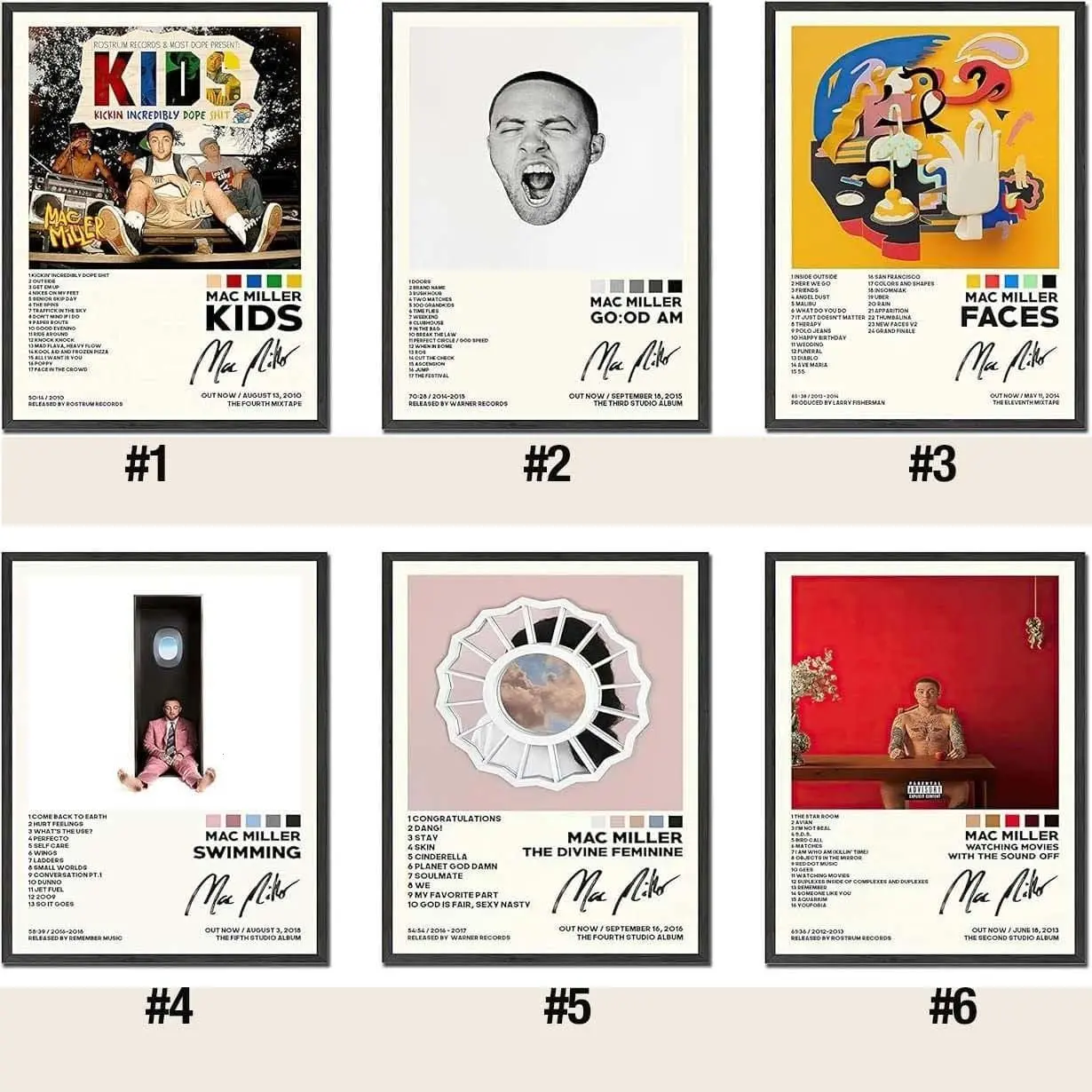 Mac Miller Potser Circles Poster Good Am Poster Kids Poster Swimming Poster The Divine Feminine Poster Watching Movies With The Sound Off Poster Blue Slide Park Poster I Love Life, Thank You Poster Faces Poster
