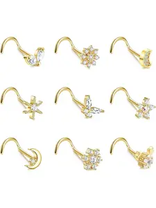 9 Pcs for Women Men 20G Nose Rings L Shaped Screw Nose Stud Stainless Steel Nostril Piercing Jewelry Comfort Fit Smooth Surface Easy to Insert Secure Fit Hypoallergenic
