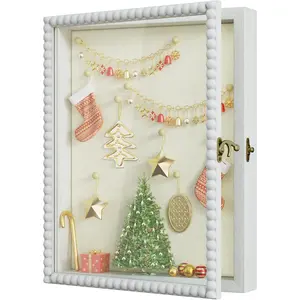 Shadow Box Frame 11x14, Deep Large Shadow Box Display Case with  Beads Door and Glass Window,  Memory Box for Pictures,Medals,Memorabilia,Collections White