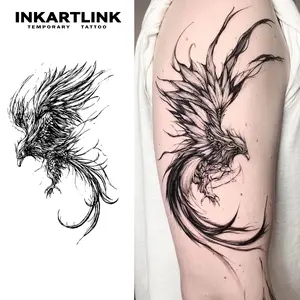 INKARTLINK Tattoo Tech, 2 Sheets Extra Large Semi Permanent Tattoo, Adult Art Design Temporary Tattoos, Lasts 1-2 Weeks, Waterproof, Realistic Look, No Adhesive, No Reflection (Roc Bird)