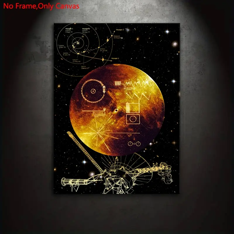 1 Piece/Set Frameless Canvas Painting Print Poster,Classic Contemporary Science Symbolism Space Futurism Pop Art,NASA Voyager 1 Golden Record,Perfect Gift Astronomy Lovers,Bedroom,Office,Living Room,Dorm Hallway,Kitchen,Mural,Wall Decoration,Room Decor