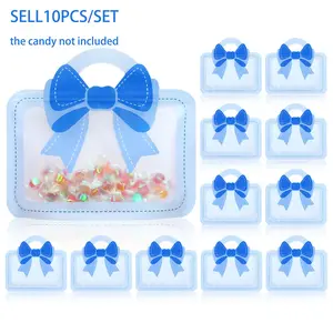10PCS/set Bowknot Design Gift Bag, Clear Gift Candy Cookie Popcorn Bag with Handle, Reusable Gift Wrapping Bag for Birthday Party Wedding, Wedding Party Packaging, party supplies, party decoration