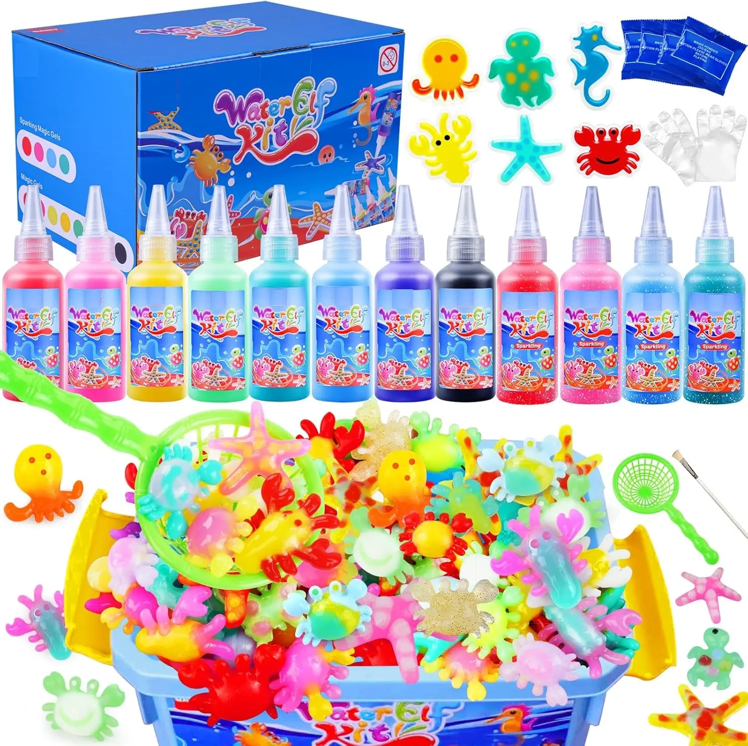 Magic Water Elf Toy Kit–Squishies for Kids, 20 Gels & 10 Molds, Magic Gel Water Pets Sensory Toy, Fun DIY Craft Kit, Party Favors, Birthday & Christmas Gifts for Kids Ages 3+