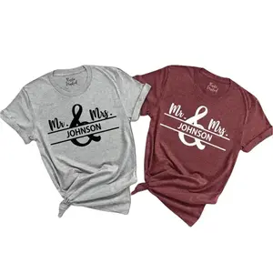 Custom Mr And Mrs Shirt,Custom Newlywed Shirts,Bride And Groom Gifts,Customizable Couple Shirt,Matching Honeymoon Shirts,Just Married Shirts Cotton Women