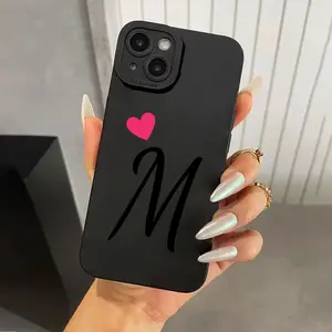 Black Angel Eye Matte TPU Phone Case with Painted Heart M, suitable for iPhone 17 16 15 14 13 12 11 Plus Pro ProMax