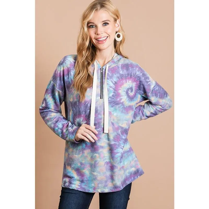 BiBi Brushed Circular Tie Dye Print Terry Hoodie