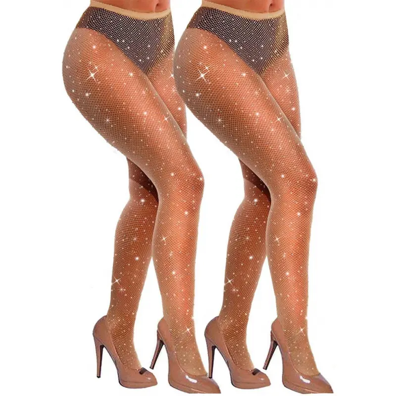 Women's High-Waist Fishnet Tights with Gorgeous Glitter Rhinestones, Elastic and Comfortable for Party & Halloween, Shiny, Elegance, Concerts, Sparkly Rhinestones, Night Out, Nylon, Clothes