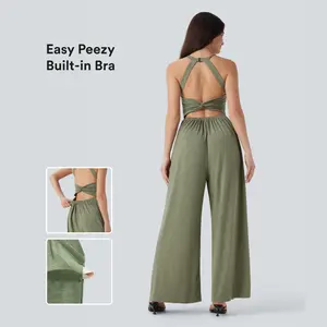 Halara Backless Twisted Built-in Bra Wide Leg Casual Jumpsuit with Pockets-Easy Peezy Edition