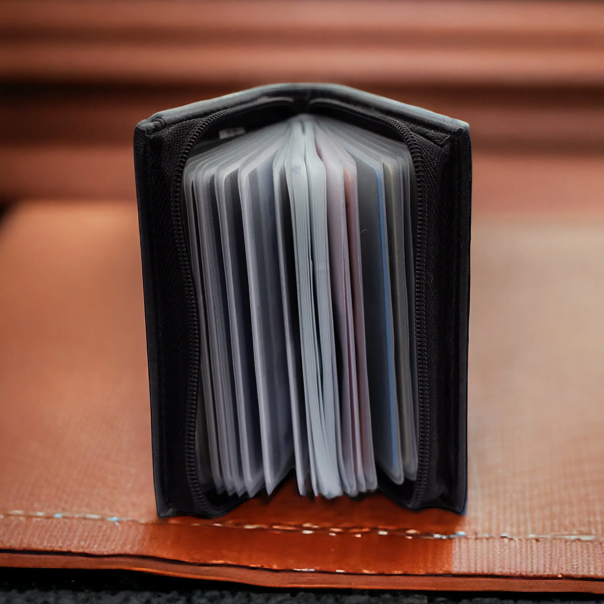 Mini Leather RFID Shielded Wallet - 22-Card Capacity, Genuine Leather Wallet, Zippered Passport Holder & Credit Card Organizer for Travel, Genuine Leather Wallets