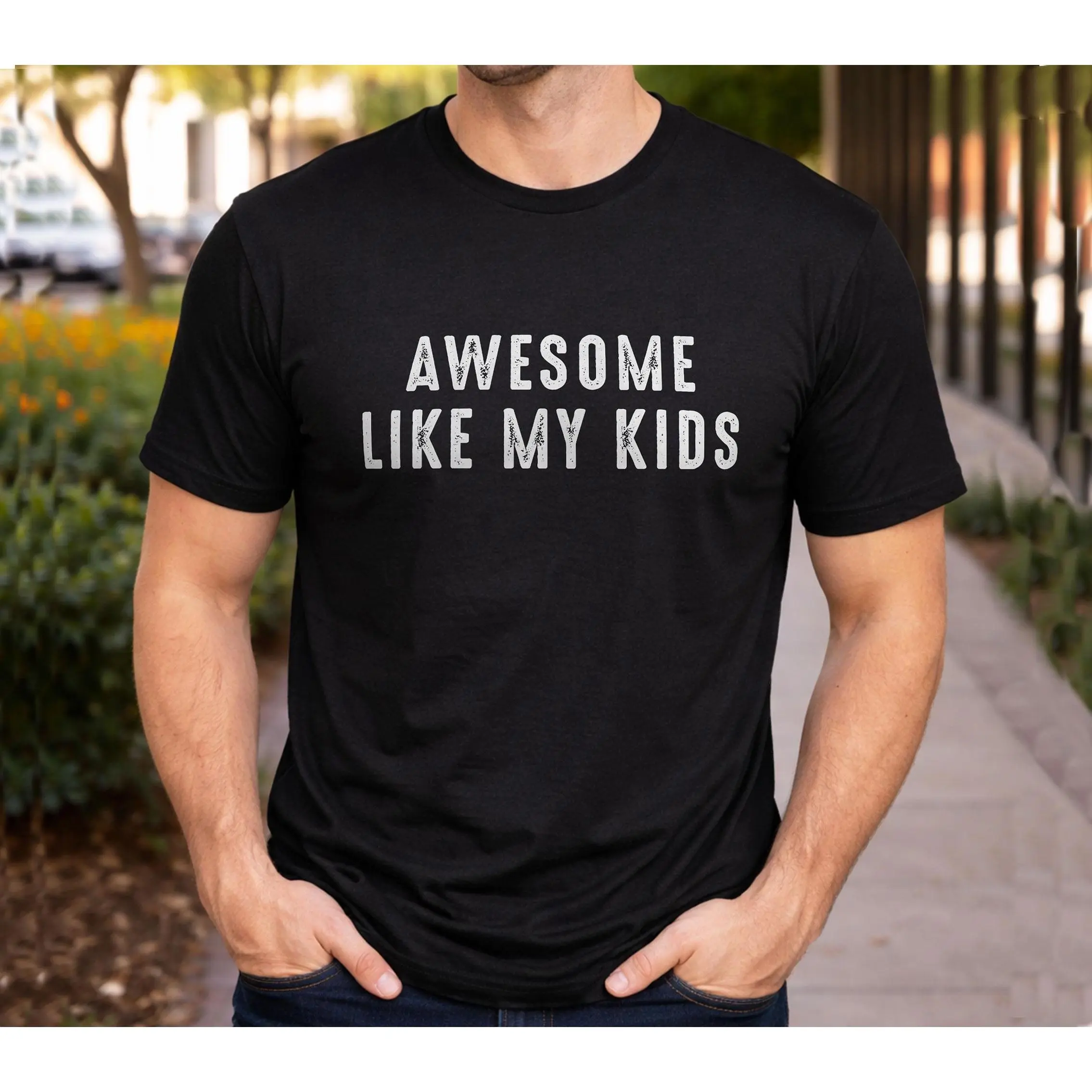 Men's Graphic T-Shirt, Casual 'Awesome Like My Kids' Soft Cotton Fabric, Seamless & Lightweight Tee for Dads, Father's Day Gift, Tshirt