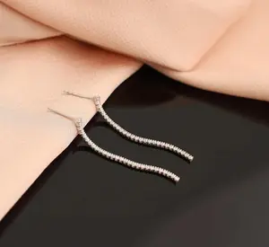 Long Dangle Diamond Drop Earrings | Chain Tassel Diamond Earrings