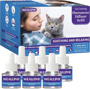 WEALLIN 6-Pack Cat Diffuser Refills - Calming Scented Fragrance for Relaxation & Comfort, Helps Reduce Scratching, Spraying & Fighting, Offer Peaceful Environment,  Fits All Diffuser Heads - Pet Perfume