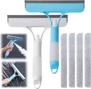 2 Pack 3 in 1 Window Cleaning Scraper, 3 in 1 Spray Squeegee, Window Squeegee Cleaner Tool with Built-in Spray Bottle and 4 Replaceable Sponges for Car Home Windows Glass and Tiles Etc