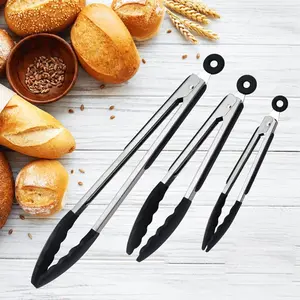 3PCS Long Tweezer Tongs Professional Set - 7" 9" 12" Stainless Steel with Silicone Tipped for Kitchen Utensils, Food, Cooking, Repairing and BBQ