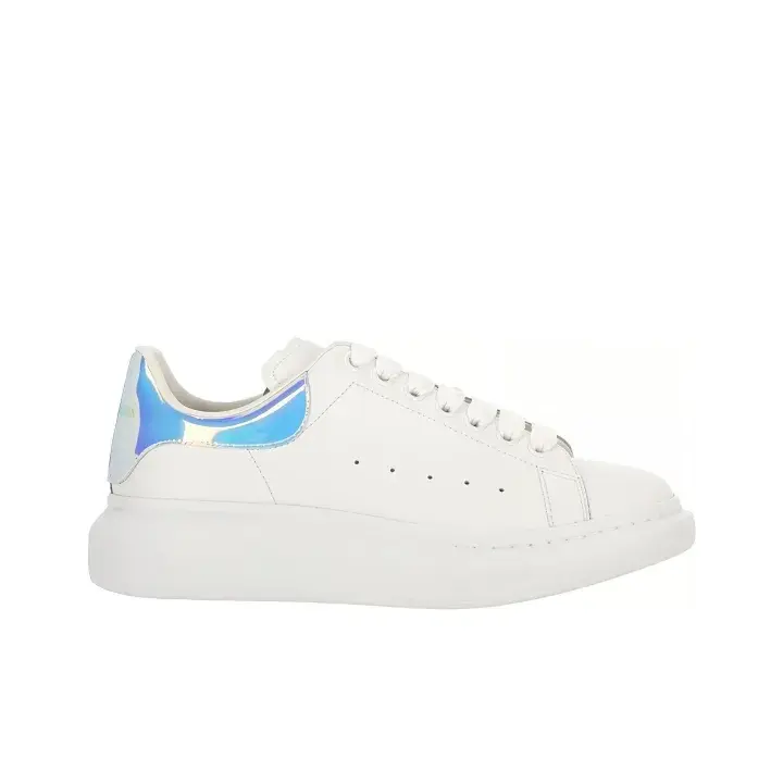 Aurora Laser Gradient Heel Pure White Platform Shoes, Wide Round Thick Sole Unique Street Lace-up Elevated Sneakers