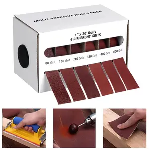 6 PCS Emery Cloth Roll Pack, 6 Grits Assorted Abrasive Sand Paper, Multi-Purpose Hardware Sand Paper with 80/150/240/320/400/600 Grits
