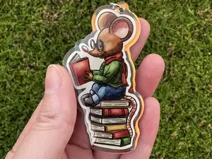 Bookish Mouse Acrylic Keychain: Sparkly Reader Gift