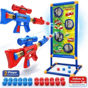2 Player Shooting Game for Kids, Foam Ball Blaster Toy Set with Target Board, Indoor Outdoor Fun Toy, Safe Soft Foam Balls, Gift for Boys Girls Ages 4-10