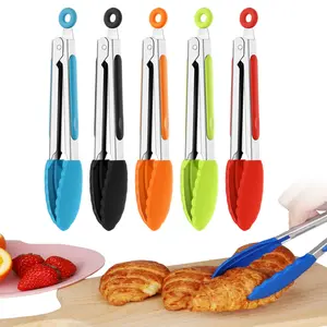 5 Pcs Mini Silicone Tongs,7 Inch Non-Slip salad tongs with 304 Stainless Steel Handles and Heat-Resistant Tips for Salad, Grilling, Frying and Cooking