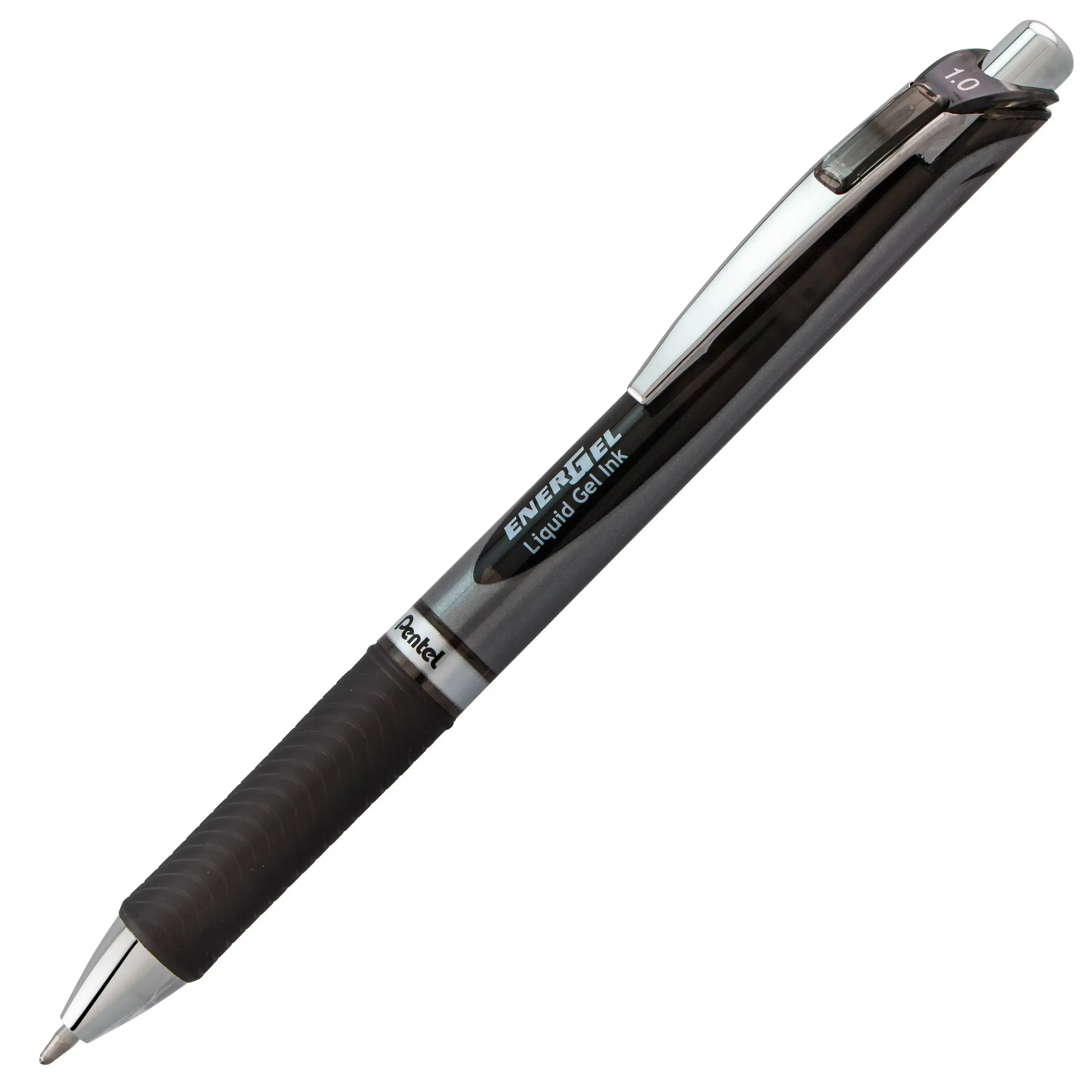 Pentel EnerGel RTX Retractable Gel Ink Pen - 1.0mm Bold Line, Black, Textured Grip, Quick-Dry, Smooth Writing, Consistent Ink Flow (Office Stationery Writing Tool), Retractable Black Pen