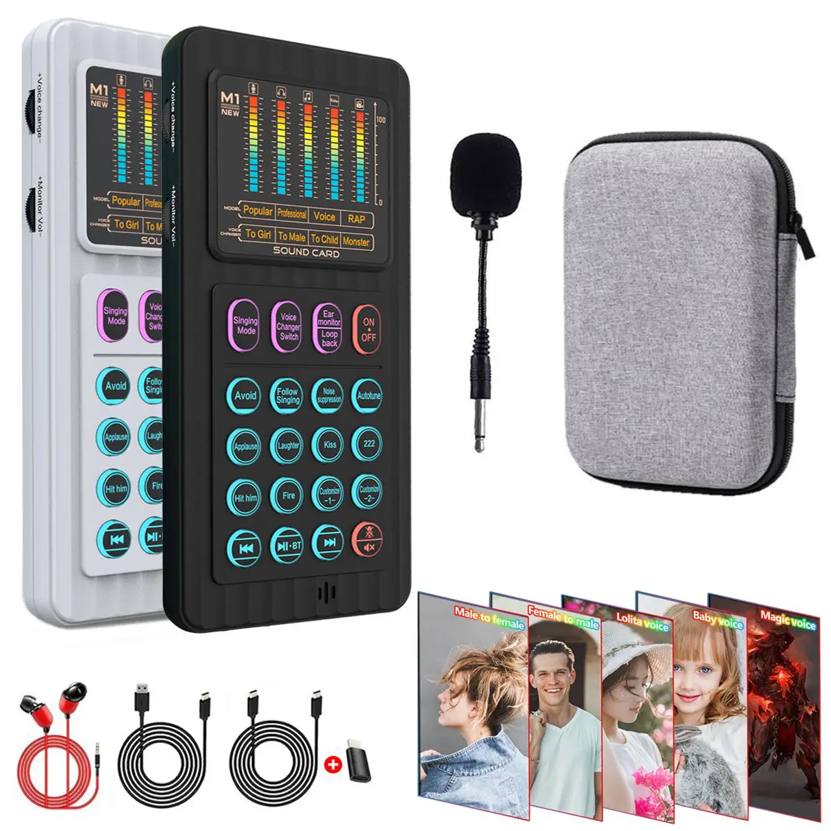 Handheld Live Sound Card Smart Podacsting Audio Mixer/Console, Outdoor Portable Live Streaming,With Smartphone Bluetooth Live Sound Card Kit with Microphone/Headphones Multi-Function Voice Changer Singing, Recording,Gaming,YouTube,Live broadcast