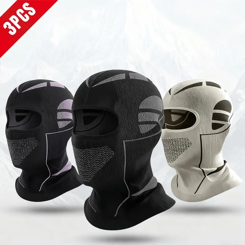 3-Pack Thermal Polyester Knit Balaclava Face Mask for Adults, Windproof Athletic Helmet Liner for Skiing & Motorcycling, Athletic Face Masks, Full Balaclava, Ski Mask Balaclava, Outdoor Motorcycle Mask