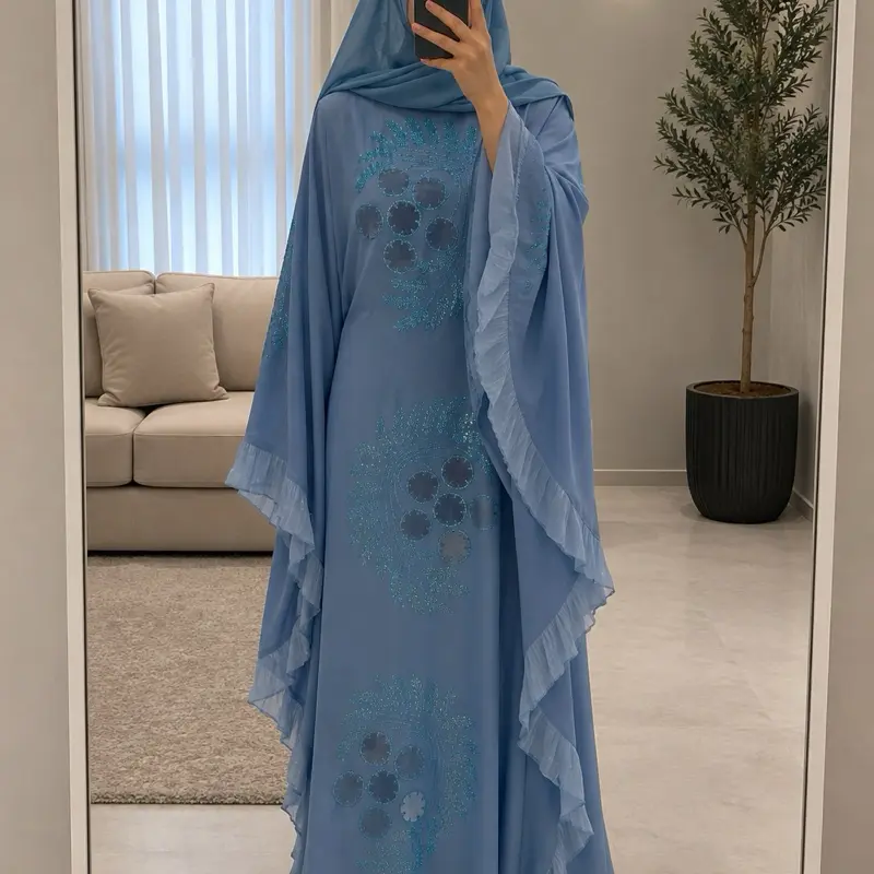 #72 Dubai luxury butterfly abaya with belt inside and matching hijab