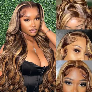 [30“=$99] Yilike Highlight Body Wave Lace Front Wigs Human Hair Honey Blond Ombre Wigs  Body Wave Wig Pre Plucked 13x6 HD Lace Front Wigs Human Hair P4/27 Colored for Women Honey Blonde Ombre Lace Front Wig Human Hair Highlight Body Wave