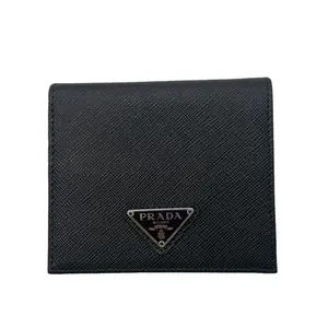 Pre-owned PRADA Calfskin Small Leather Goods Silver Logo Plaque folder Small Wallet
