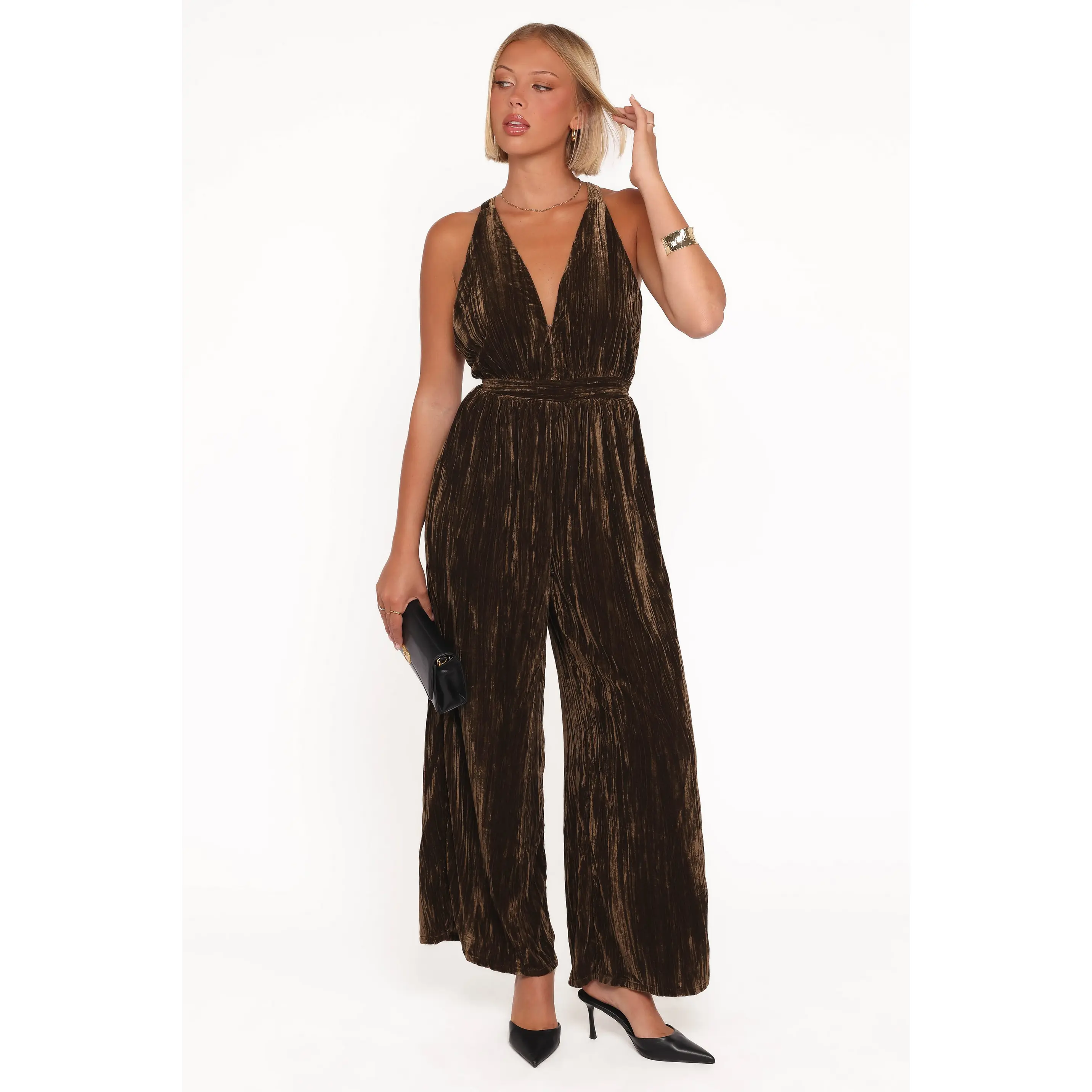 Melody Velvet Jumpsuit - Mocha Olive